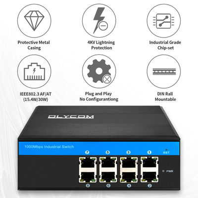 8 پورت PoE Ethernet Switch شبکه صنعتی غیر مدیریت شده 120W / 240W DC48V IP40