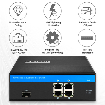 گگابیت 5 پورت اترنت POE فابر سوئیچ 120W بودجه غیر مدیریت شده SFP صنعتی