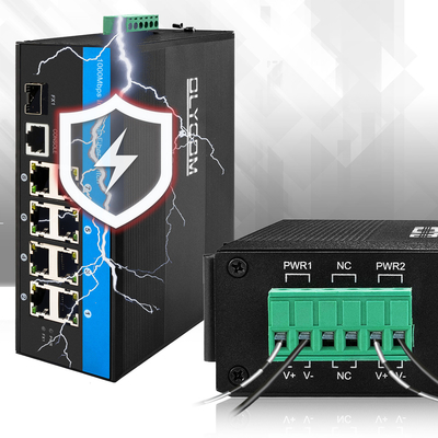 8 پورت صنعتی مدیریت شده PoE سوئیچ 240W گیگابیت LAN لایه 2 VLAN ERPS حلقه CE DIN ریل