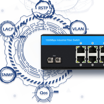سوئیچ مدیریت شده PoE صنعتی 8 پورت ST شبکه فیبر گیگابیت غیر مدیریت شده CE FCC IP40