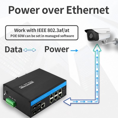 10 پورت صنعتی L2 سوئیچ مدیریت شده PoE گیگابیت اترنت 15.4W 30W IP40 CE
