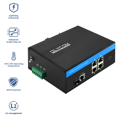 5 پورت Smart Managed Ethernet Switch گیگابیت SFP فیبر صنعتی درجه IP40 سطح