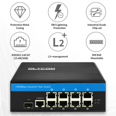 سوئیچ PoE صنعتی 8 پورت، مدیریت شده، 2.5G SFP Uplink، شبکه گیگابیتی، محفظه مقاوم، CE