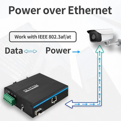 مبدل رسانه ای صنعتی PoE اترنت سریع 10/100M 15.4W/30W SFP فیبر برای دوربین های IP