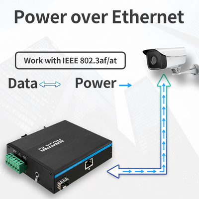 DC48V POE مبدل رسانه های صنعتی 100/1000M خود سنجی 2 پورت PSE 15.4W 30W