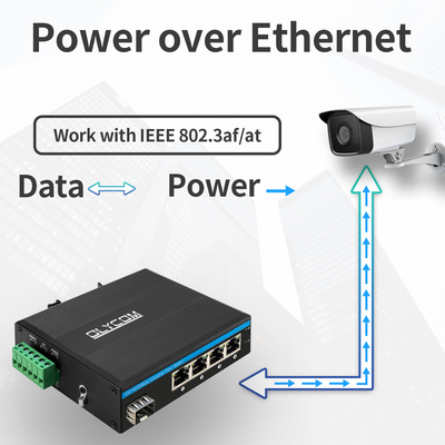 شبکه Sfp Gigabit POE قدرت را روی پورت های اترنت 4+1 سوئیچ می کند