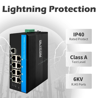 8 پورت صنعتی شبکه گیگابیت POE سوئیچ غیر مدیریت شده DC48V ورودی خروجی 240W