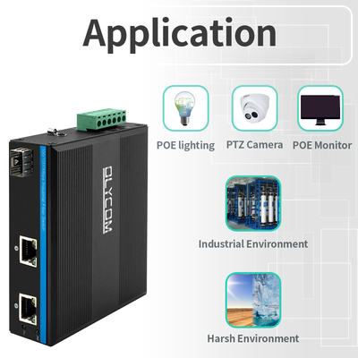 Gigabit 30W 60W PoE Switch Extender درجه صنعتی SFP فیبر غیر مدیریت شده DC48V