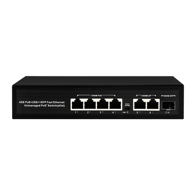 سوئیچ شبکه Gigabit 4 Port POE بدون مدیریت با 2 SFP/RJ45 100/1000M Uplink