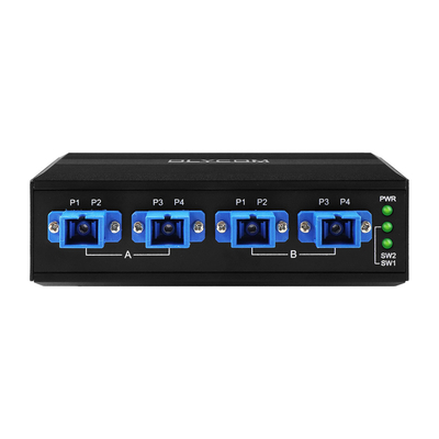 4 پورت OPTICAL BYPASS SWITCH SC/UPC CONNECTOR SIMPLEX 1310/1550NM DC24V DIN نصب شده