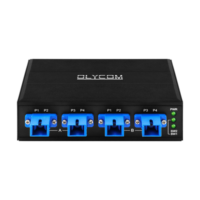 4 پورت OPTICAL BYPASS SWITCH SC/UPC CONNECTOR SIMPLEX 1310/1550NM DC24V DIN نصب شده