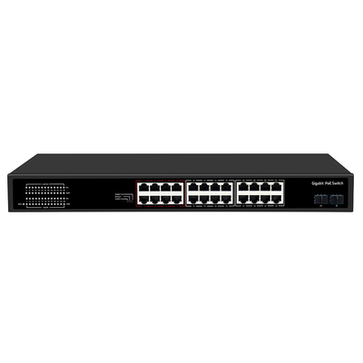 24 پورت CCTV PoE سوئیچ شبکه گیگابیت SFP اپتیکال Uplink بدون مدیریت بودجه 300W