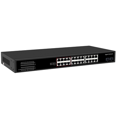 24 پورت CCTV PoE سوئیچ شبکه گیگابیت SFP اپتیکال Uplink بدون مدیریت بودجه 300W