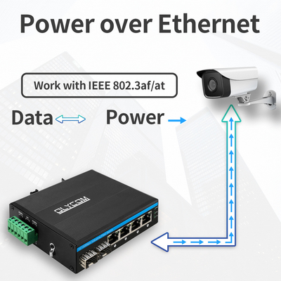 سوئیچ POE غیر مدیریت شده صنعتی 4 پورت 100Mbps شبکه فیبر SFP 15.4W/30W استاندارد