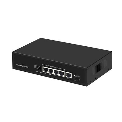 4 پورت Gigabit Fiber Switch PoE Af/At 60W با 1 SFP/Copper Uplink درجه تجاری CE