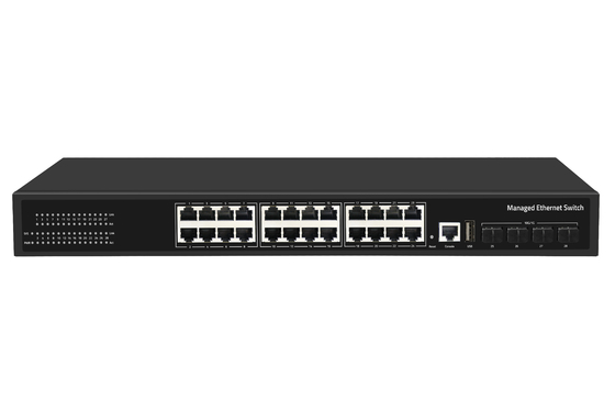 28 پورت 10/100/1000Mbps مدیریت اترنت CCTV POE پشتیبانی سوئیچ PoE Af / At با 4 * 10G SFP +