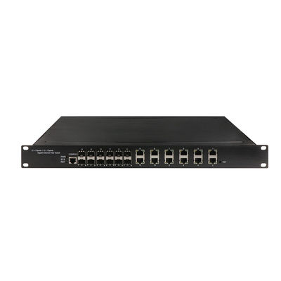 سوئیچ POE مدیریت شده صنعتی 12 RJ45 12 SFP L2 ریک مدیریت شده نصب شده 340W بودجه POE برای نظارت CCTV