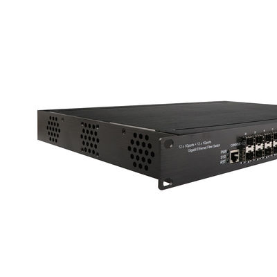 سوئیچ POE مدیریت شده صنعتی 12 RJ45 12 SFP L2 ریک مدیریت شده نصب شده 340W بودجه POE برای نظارت CCTV