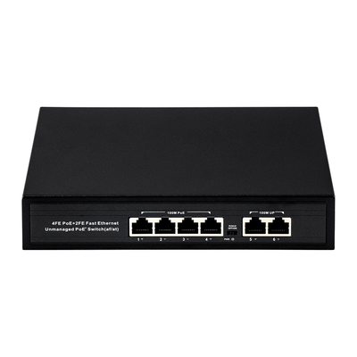OEM ODM Fast Ethernet 10/100mbps 4 پورت Poe Switch با 2 پورت شبکه Uplink