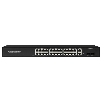 24 پورت شبکه 48 ولت سوئیچ PoE فعال 450 وات AF / AT استاندارد با 2 پورت RJ45 Uplink Ethernet sfp سوئیچ فیبر
