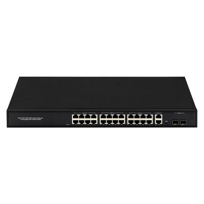 24 پورت شبکه 48 ولت سوئیچ PoE فعال 450 وات AF / AT استاندارد با 2 پورت RJ45 Uplink Ethernet sfp سوئیچ فیبر