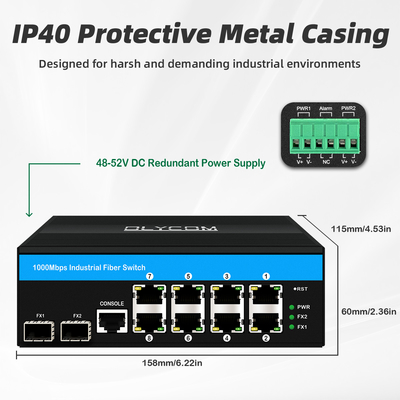 10 پورت گیگابیت 10/100/1000mbps L2 مدیریت POE سوئیچ با 2 Sfp برای فضای باز