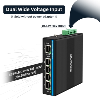 5 پورت تقویت کننده ولتاژ گیگابیت 12-48VDC ورودی سوئیچ شبکه صنعتی POE