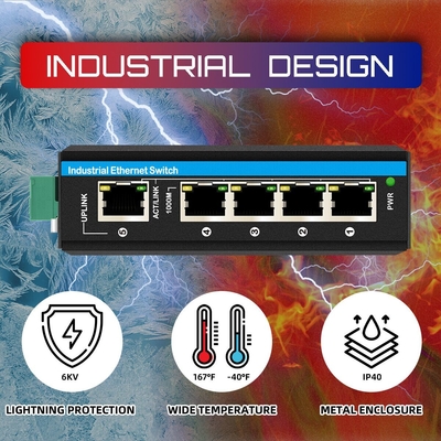 10/100/1000mbps سخت شده مینی سوئیچ شبکه غیر مدیریت شده سوئیچ پو 12-48v DC