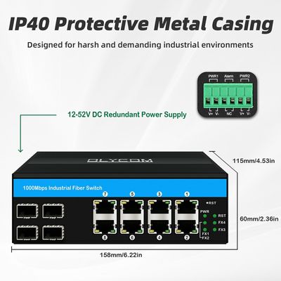 لایه 3 سوئیچ صنعتی مدیریت شده گیگابیت اترنت 12 پورت ERPS RSTP DIN Rail CE