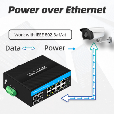 سوئیچ صنعتی PoE Ethernet گیگابیت 12 پورت IEEE 802.3af/at RJ45 DIN سوئیچ نصب راه آهن