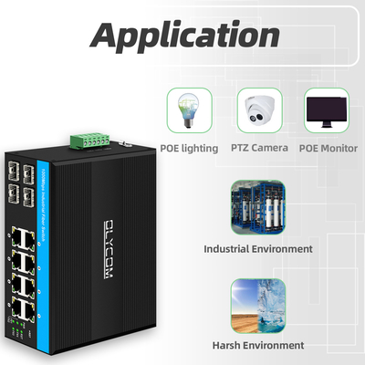 سوئیچ صنعتی PoE Ethernet گیگابیت 12 پورت IEEE 802.3af/at RJ45 DIN سوئیچ نصب راه آهن