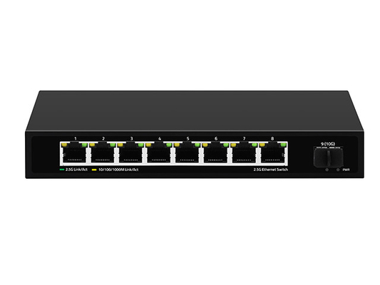 8 پورت 2.5G سوئیچ شبکه غیر مدیریت شده 10G فیبر DC12V ورودی بدون فن سرعت خودکار سازگاری