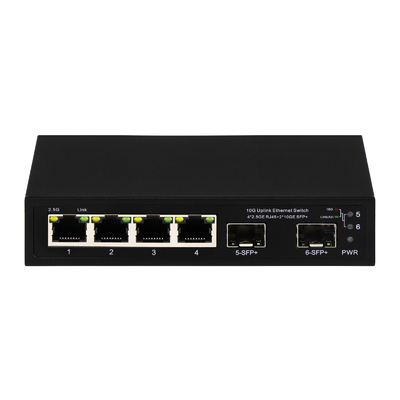 6 پورت 10g سوئیچ فیبر اترنت 4* 2.5G RJ45 + 2* 10G SFP+ پشتیبانی OEM / ODM