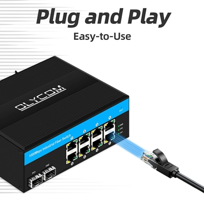 سوئیچ صنعتی گیگابیت 8 پورت دین ریل اترنت POE DC48-52V ورودی قدرت دوگانه