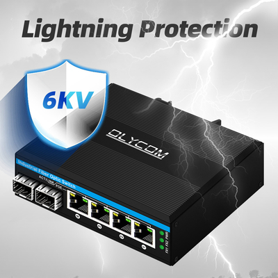 مینی 6 پورت گیگابیت سوئیچ اترنت POE سوئیچ دین ریل 2 sfp + 4 RJ45 DC48-52V ورودی دوگانه قدرت