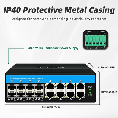 16 پورت پشتیبانی از سوئیچ Gigabit POE af/at/bt سوئیچ ethernet din-rail برای سیستم CCTV