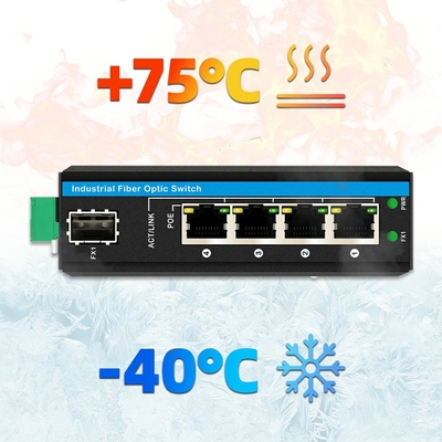 5 پورت گیگابیت سوئیچ پو بیرونی سوئیچ فیبر صنعتی کوچک IP40 Din Rail