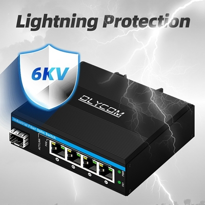 5 پورت گیگابیت سوئیچ پو بیرونی سوئیچ فیبر صنعتی کوچک IP40 Din Rail