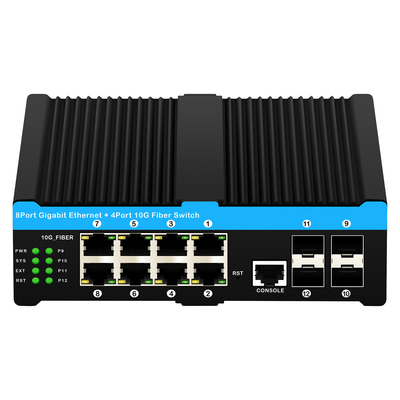 12 پورت 10G L2/L3 Managed Poe+ Switch 4*10G Sfp پورت های DC48V Dual Power Input 10g Poe Switch