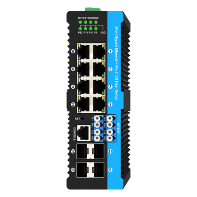 12 پورت 10G L2/L3 مدیریت POE+ سوئیچ سوئیچ بای پاس نوری 4*10G sfp +8 RJ45 din-rail ethernet
