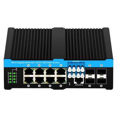 12 پورت 10G L2/L3 مدیریت POE+ سوئیچ سوئیچ بای پاس نوری 4*10G sfp +8 RJ45 din-rail ethernet