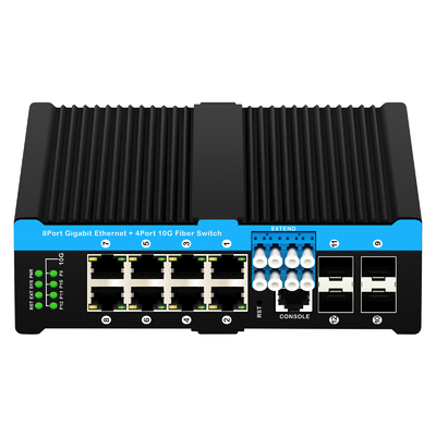 12 پورت 10G L2/L3 مدیریت POE+ سوئیچ سوئیچ بای پاس نوری 4*10G sfp +8 RJ45 din-rail ethernet