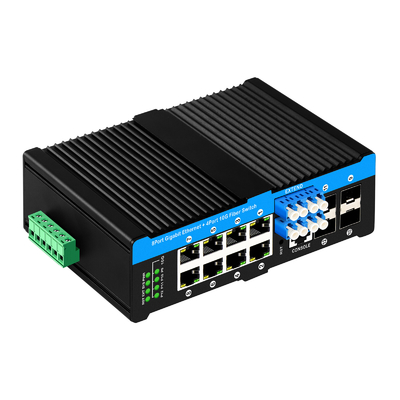 12 پورت 10G L2/L3 مدیریت POE+ سوئیچ سوئیچ بای پاس نوری 4*10G sfp +8 RJ45 din-rail ethernet