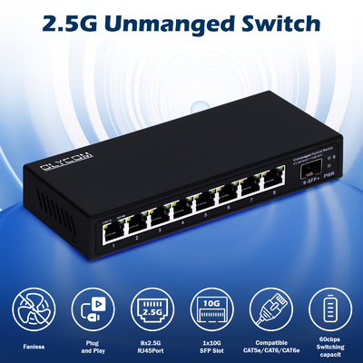 سوئیچ 10G اترنت سوئیچ شبکه غیر مدیریت شده 8*2.5G پورت های SFP RJ45+1*10G
