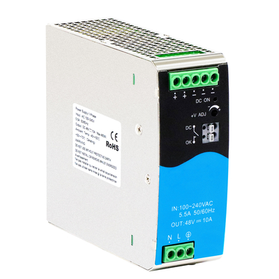 480W DIN برق راه آهن 48V 10A ورودی AC / DC گسترده با PFC DC فعال OK
