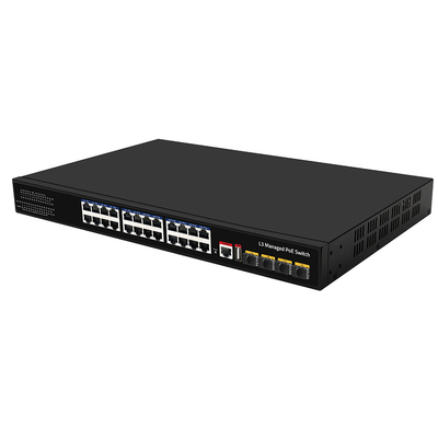24 پورت PoE سوئیچ 10G فیبر300W بودجه کنسول USB L3 ورودی AC مدیریت شده