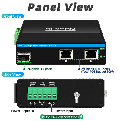 مینی فایبر نوری تبدیل کننده ایثرنت صنعتی سوئیچ Poe سوئیچ DC48V ورودی