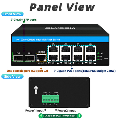 8 پورت گگابیت مدیریت شده Poe Switch Industrial Ethernet Switch با 2SFP + 8 RJ45