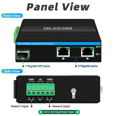گگابیت فیبر نوری تبدیل کننده دین سوئیچ شبکه DC12-52V ورودی قدرت دوگانه