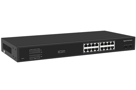 16 پورت Gigabit Ethernet Switch Af/at Poe Switch AC 100-240V قدرت ورودی